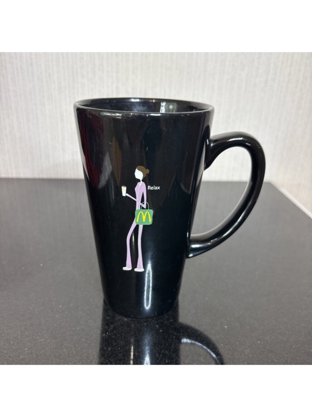 Vintage Y2K McDonald’s Relax Coffee Mug Black 16 oz Ceramic McCafe Promo Cup